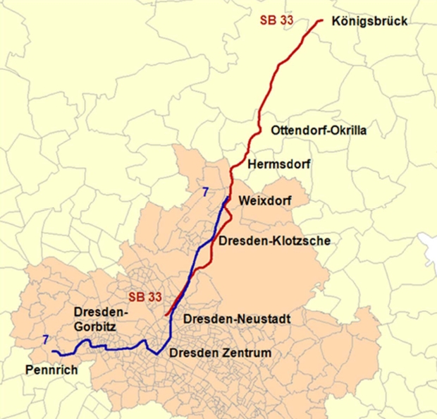 Streckenkarte Stadtbahn Königsbrück