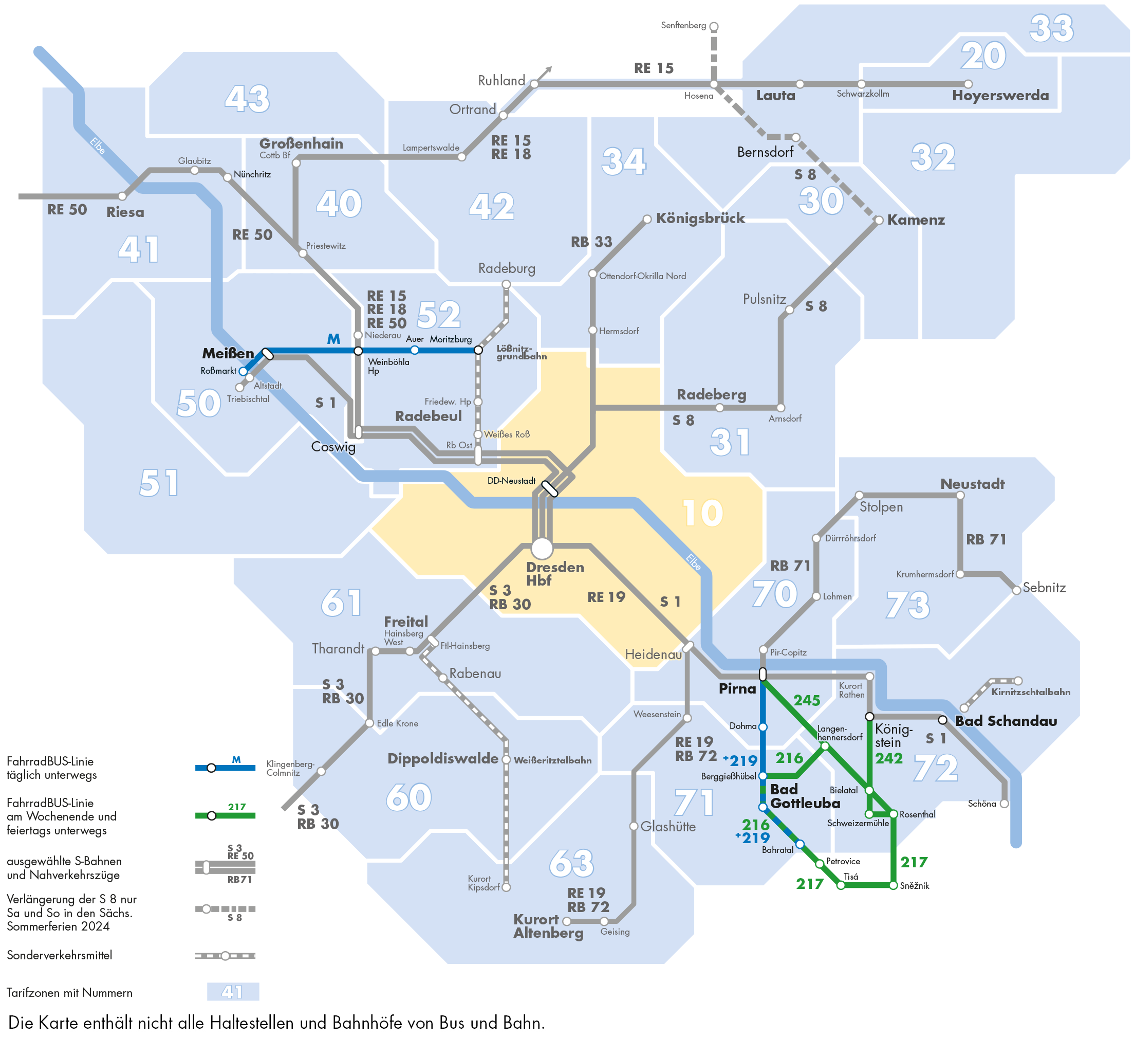 Karte Fahrradbuslinien im VVO-Gebiet
